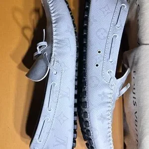 Louis Vuitton Men\'s Light Gray Leather Slip-Ons Louis Vuitton | Shoes | Louis Vuitton Mens Light Gray  main image 3